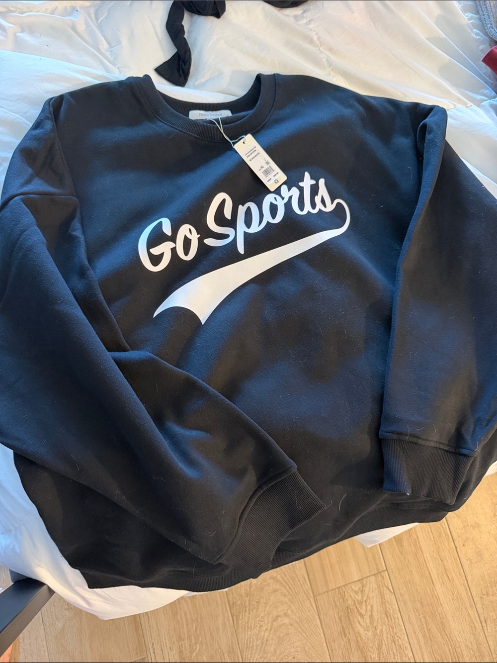 Collection B Black Crewneck Sweatshirt with White "Go Sports" Graphic